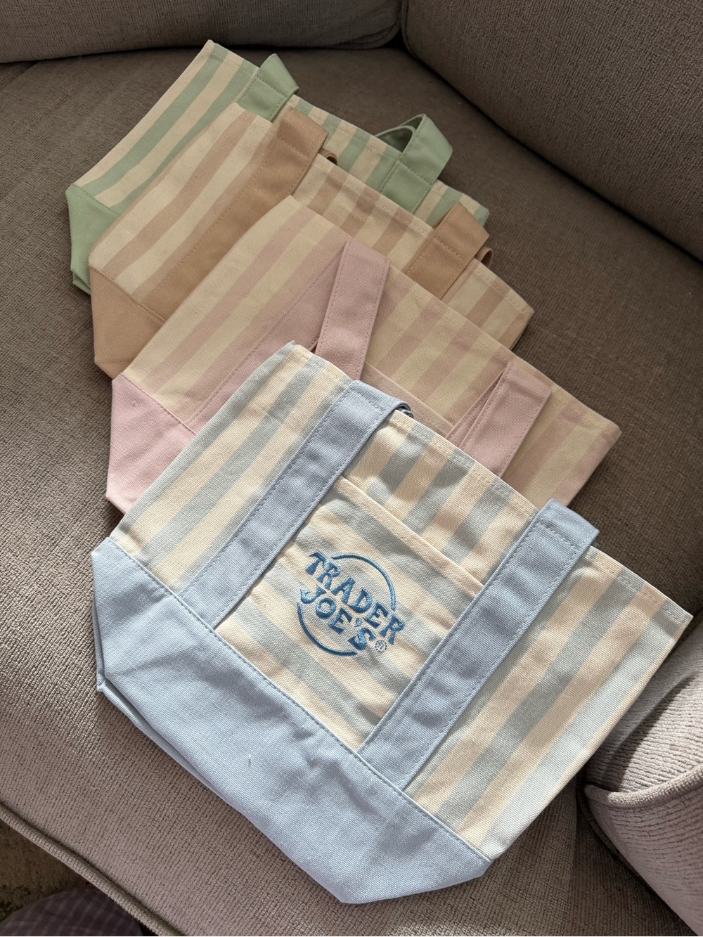 Trader Joe’s set of pastel strip mini totes